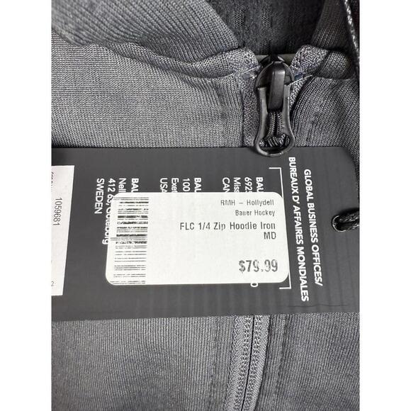 NWT Bauer Hockey 1/4 Zip Performance Hoodie Gray (MULTIPLE SIZES) - Picture 2 of 3